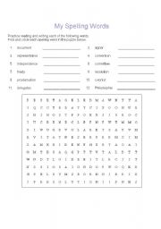 English worksheet: Spelling Words