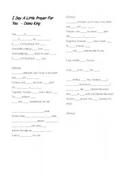 English Worksheet: Diane King - I say a little prayer for you