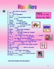 English Worksheet: was were 