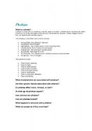 English Worksheet: Conversation Class on Phobias and Fears