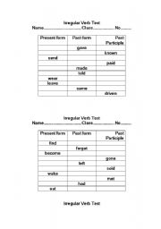 English worksheet: Irregular verb test