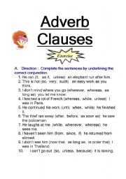 English worksheet: Adverb Clauses