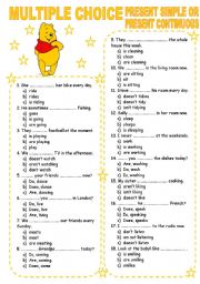 English Worksheet: MULTIPLE CHOICE (3) PRESENT SIMPLE OR PRESENT CONTINUOUS