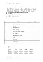 English Worksheet: Getting to know you - Introductions