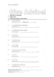 English Worksheet: Suggestions and Advice