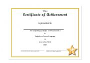 English Worksheet: Certificate of Achievement
