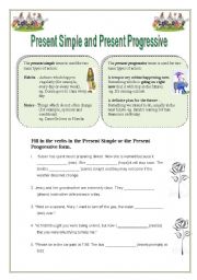 English Worksheet: Present Simple and Progressive +use -two pages