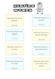 English worksheet: Hunting words-vocabulary revision