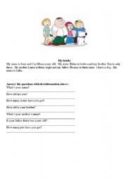 English worksheet: My family