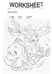English Worksheet: Colour Little Mermaid