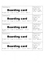 English Worksheet: boarding cards for airport roleplay
