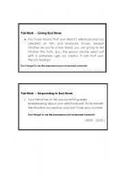 English Worksheet: Bad News Expressions Pair Work (EXAMPLE)
