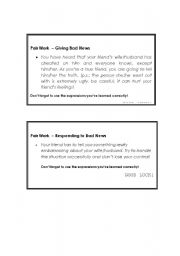 English worksheet: Bad News Expressions Pair Work (EXAMPLE)