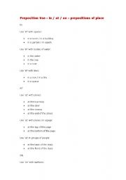 English worksheet: Preposition Use place