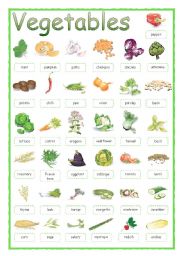 English Worksheet: VEGETABLES - PICTIONARY