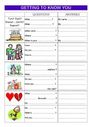 English Worksheet: Getting to know you worksheet