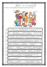 English Worksheet: MY FAMILY (present simple) 2nd part