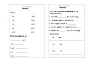 English worksheet: OPPOSITES