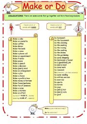 English Worksheet: Collocations: MAKE or DO
