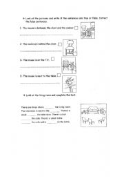 English worksheet: prepositons of place