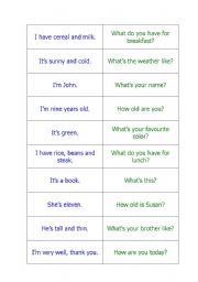 English Worksheet: Answer and question - matching game