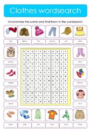 English Worksheet: Clothes wordsearch