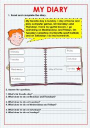 English Worksheet: My diary ( present simple )