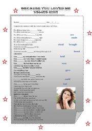 English Worksheet: because you loved me by Celine Dion