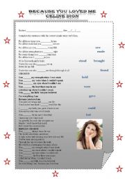 English Worksheet: because you loved me by Celine Dion