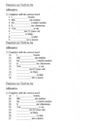 English Worksheet: VERB TO BE AFFIRMATIVE