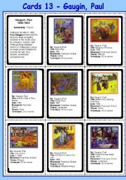 English Worksheet: Cards 13 - Gauguin, Paul