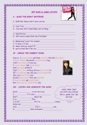 English Worksheet: Get Back by Demi Lovato