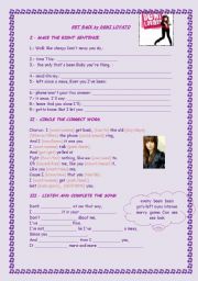 English Worksheet: Get Back by Demi Lovato