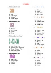 English worksheet: Numbers