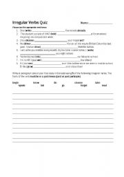English Worksheet: irregular verb quiz