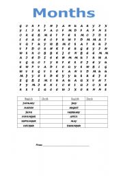 Months of the year wordsearch