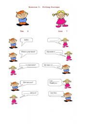 English Worksheet: Filling dialogue