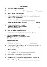 English worksheet: Junior High School Newspaper Worksheet