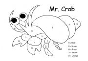 English Worksheet: Color Mr. Crab by Letter