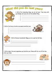 English Worksheet: Past Tense Monkeys
