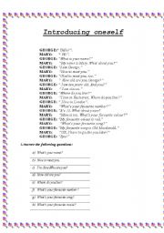 English Worksheet: Introducing Oneself-3 pages