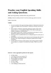 English Worksheet: Practice your English speaking skills and asking questions.