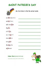 English Worksheet: Saint Patricks Day Anagram