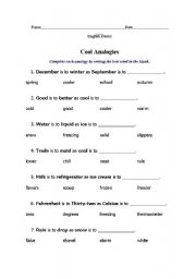 English worksheet: Worksheet - Analogies.