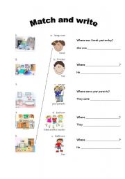 English Worksheet: WAS/ WERE WITH ROOMS