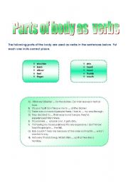 English worksheet: Parts of body as verbs
