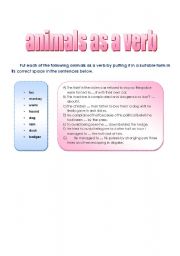 English worksheet: Animals as verbs