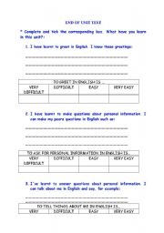 English Worksheet: End of unit test