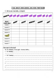 English Worksheet: talk about your school and timetable