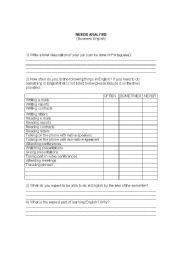 English Worksheet: Business English Needs Analysis